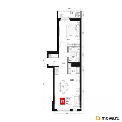 1-комн. квартира, 54.12 м&sup2;