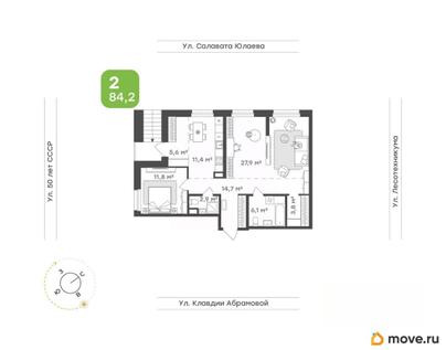 2-комн. квартира, 84.2 м&sup2;