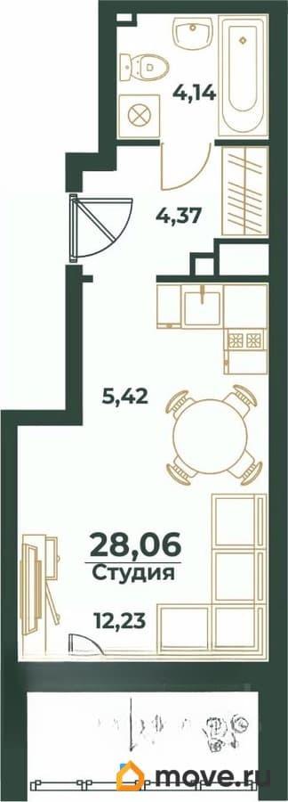 студия, 28.06 м&sup2;