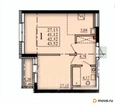 1-комн. квартира, 42.32 м&sup2;