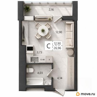 студия, 26.96 м&sup2;