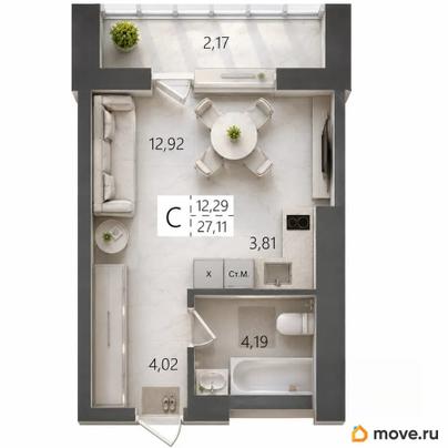 студия, 27.11 м&sup2;
