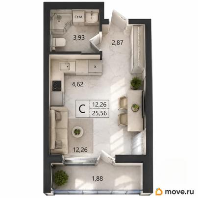 студия, 25.56 м&sup2;
