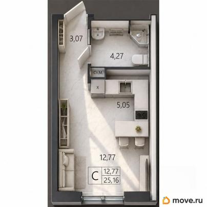 студия, 25.16 м&sup2;