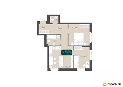 2-комн. квартира, 54.2 м&sup2;