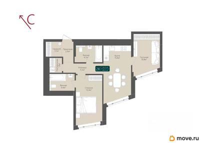 2-комн. квартира, 60.2 м&sup2;