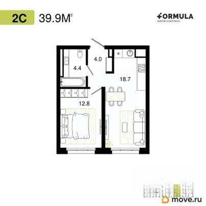 1-комн. квартира, 39.9 м&sup2;