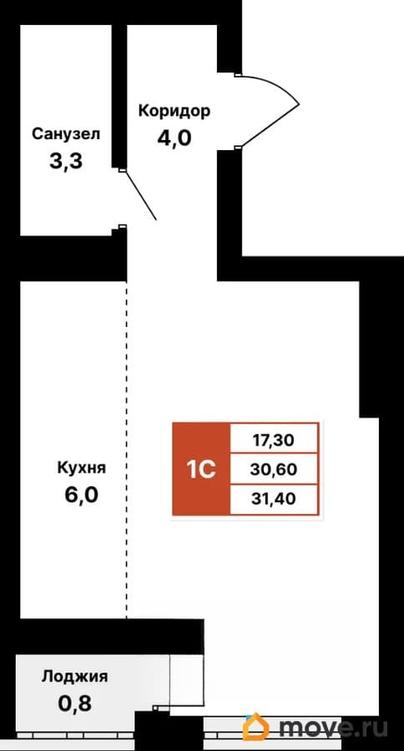 1-комн. квартира, 31.4 м&sup2;