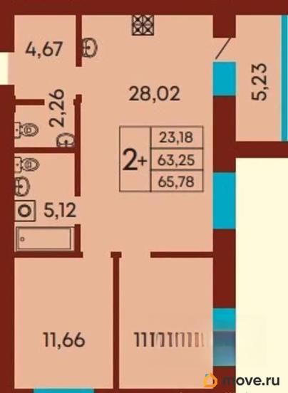 2-комн. квартира, 65.78 м&sup2;