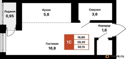 1-комн. квартира, 30.15 м&sup2;