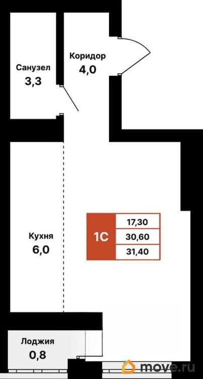 1-комн. квартира, 31.4 м&sup2;