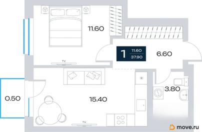 1-комн. квартира, 37.9 м&sup2;