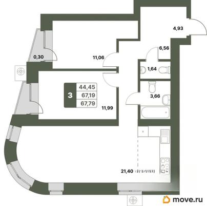 3-комн. квартира, 67.79 м&sup2;