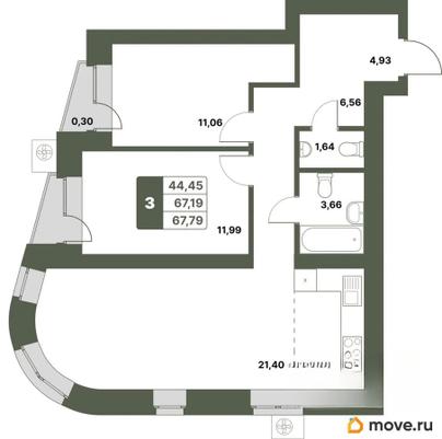 3-комн. квартира, 67.79 м&sup2;