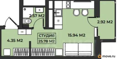 1-комн. апартаменты, 25.78 м&sup2;