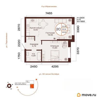 2-комн. квартира, 49.34 м&sup2;