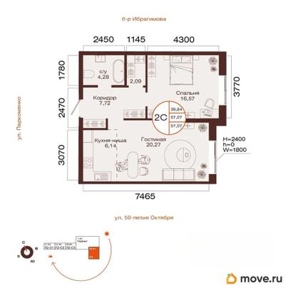 2-комн. квартира, 57.07 м&sup2;