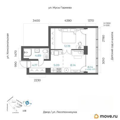 2-комн. квартира, 38.55 м&sup2;