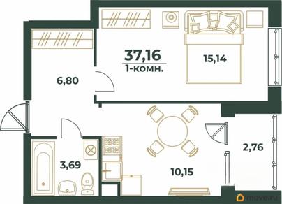 1-комн. квартира, 37.16 м&sup2;