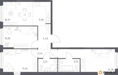 3-комн. квартира, 66.7 м&sup2;