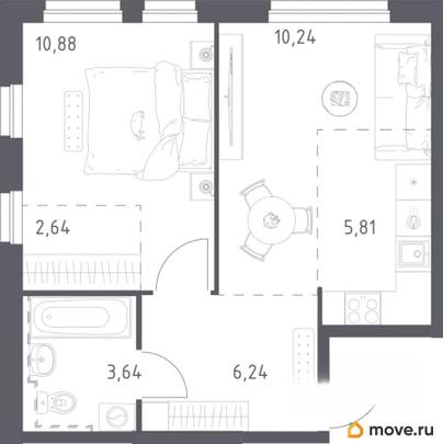 1-комн. квартира, 39.5 м&sup2;