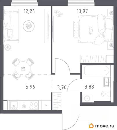1-комн. квартира, 39.8 м&sup2;