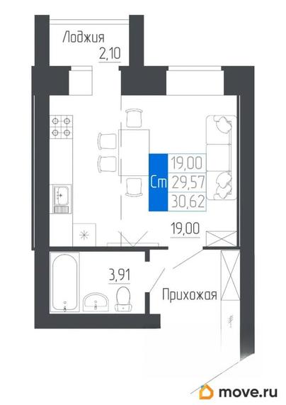 1-комн. квартира, 30.62 м&sup2;