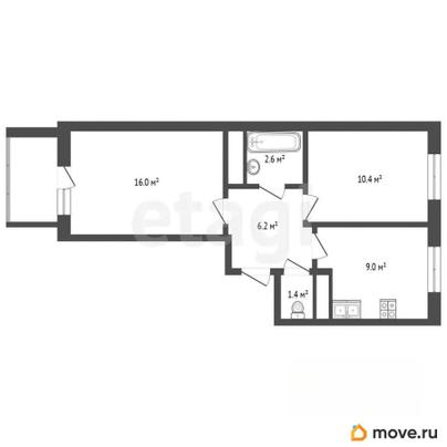 2-комн. квартира, 45.6 м&sup2;