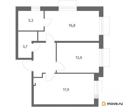 2-комн. квартира, 62.9 м&sup2;