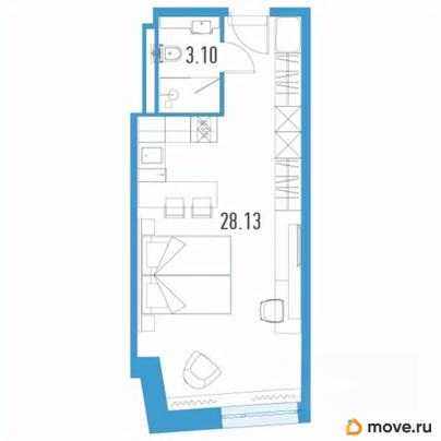1-комн. апартаменты, 31.23 м&sup2;