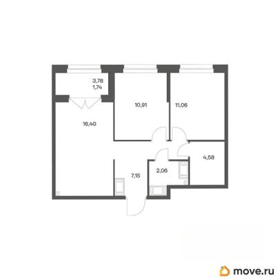 2-комн. квартира, 52.57 м&sup2;