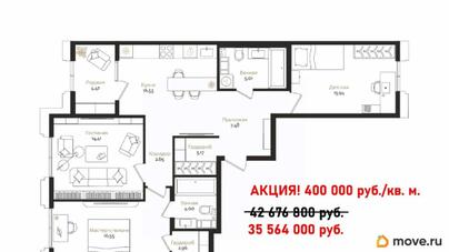 3-комн. квартира, 88.91 м&sup2;