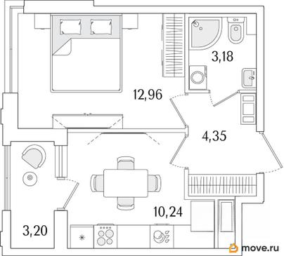 1-комн. квартира, 32.33 м&sup2;