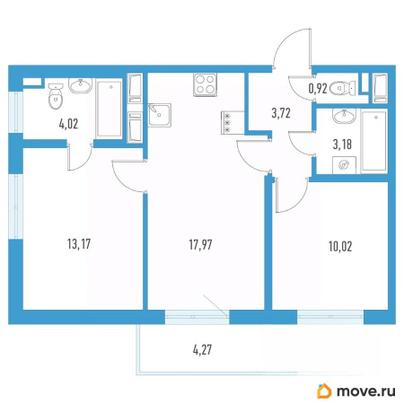 2-комн. квартира, 54.28 м&sup2;