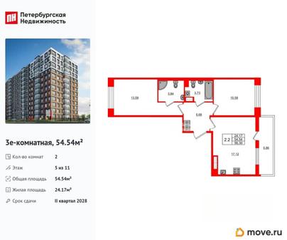 2-комн. квартира, 54.54 м&sup2;