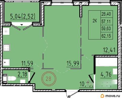 2-комн. квартира, 57.11 м&sup2;