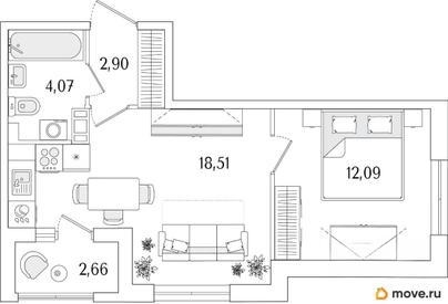 1-комн. квартира, 38.9 м&sup2;