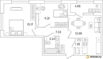 2-комн. квартира, 55.66 м&sup2;
