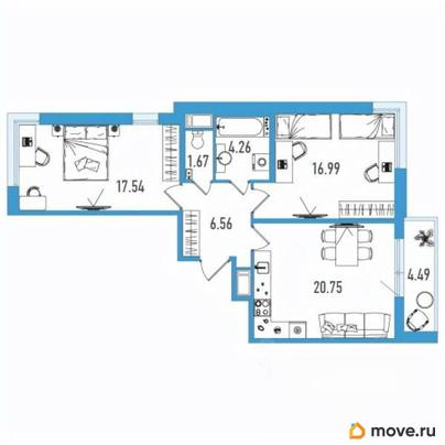 2-комн. квартира, 70.02 м&sup2;