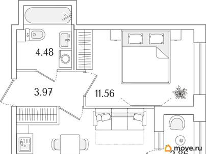 1-комн. квартира, 34.85 м&sup2;