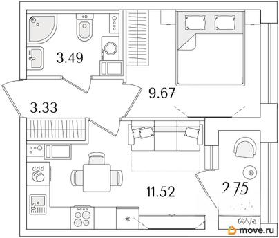 1-комн. квартира, 29.39 м&sup2;