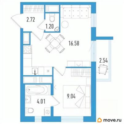 1-комн. квартира, 34.31 м&sup2;