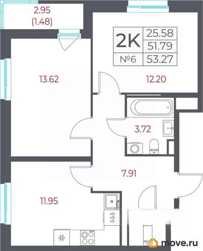 2-комн. квартира, 53.27 м&sup2;