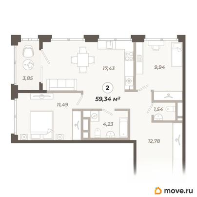 2-комн. квартира, 59.34 м&sup2;