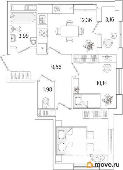 2-комн. квартира, 51.71 м&sup2;