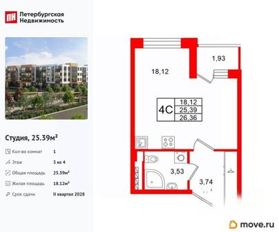 студия, 25.39 м&sup2;