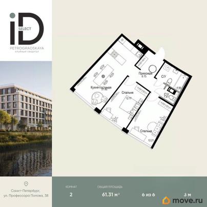 2-комн. квартира, 61.31 м&sup2;
