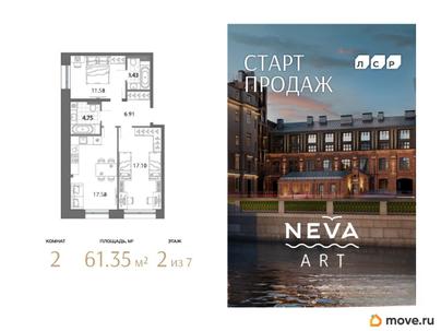 2-комн. квартира, 61.35 м&sup2;
