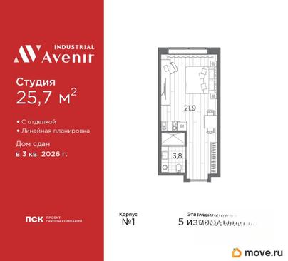 1-комн. апартаменты, 25.7 м&sup2;
