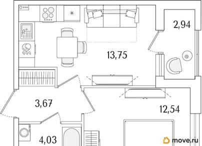 1-комн. квартира, 35.46 м&sup2;
